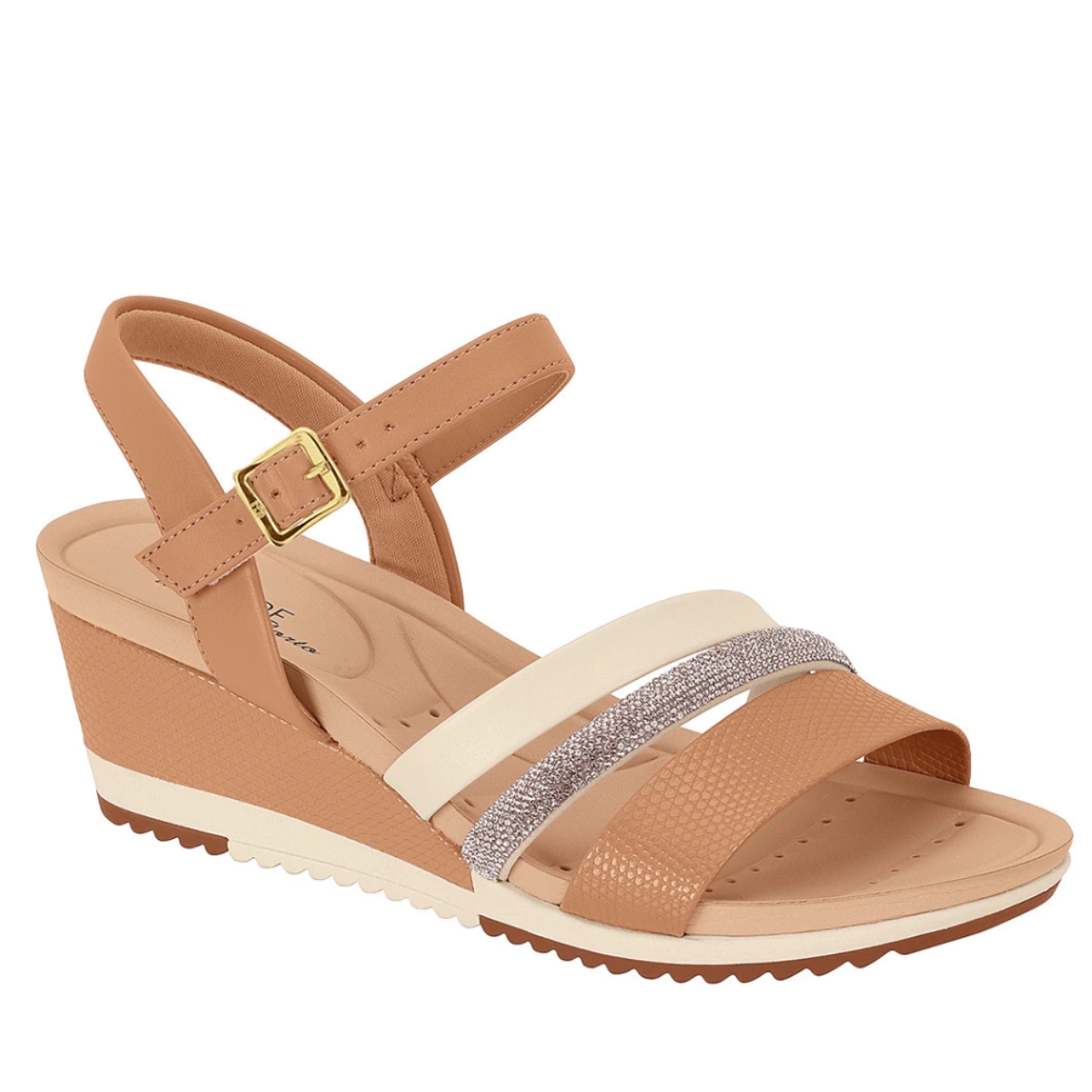 Modare Sandália Ortopédica Ultra Conforto Salto Anabela Strass